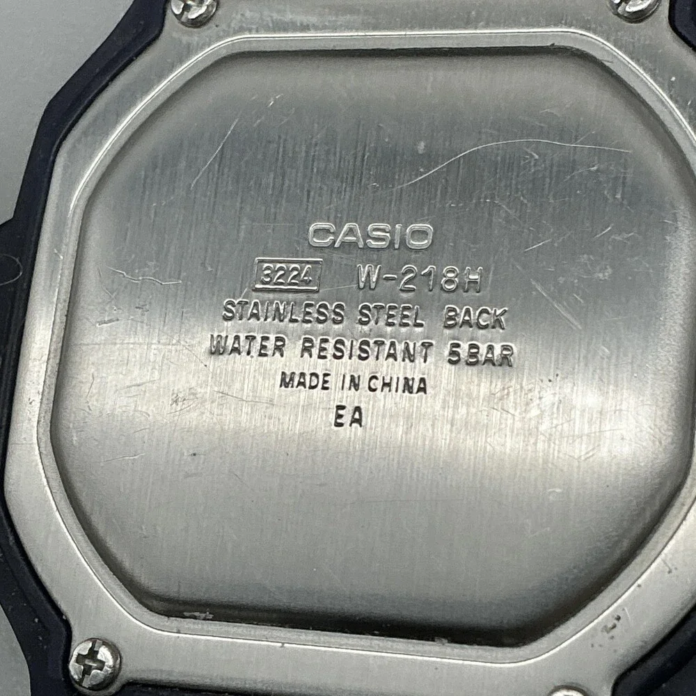Casio W-218H Mens Watch 43mm Gray Digital Blue 50M Illuminator Alarm Chronograph
